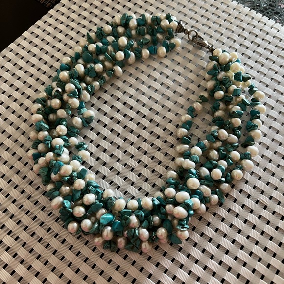 Vintage sterling turquoise and pearl - Picture 2 of 5